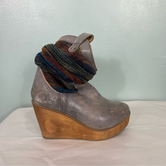 Bed Stu Bruges‎ Leather Wedge Platform Knti Multi Color Gray Sz 6.5 Distressed - Picture 1 of 10